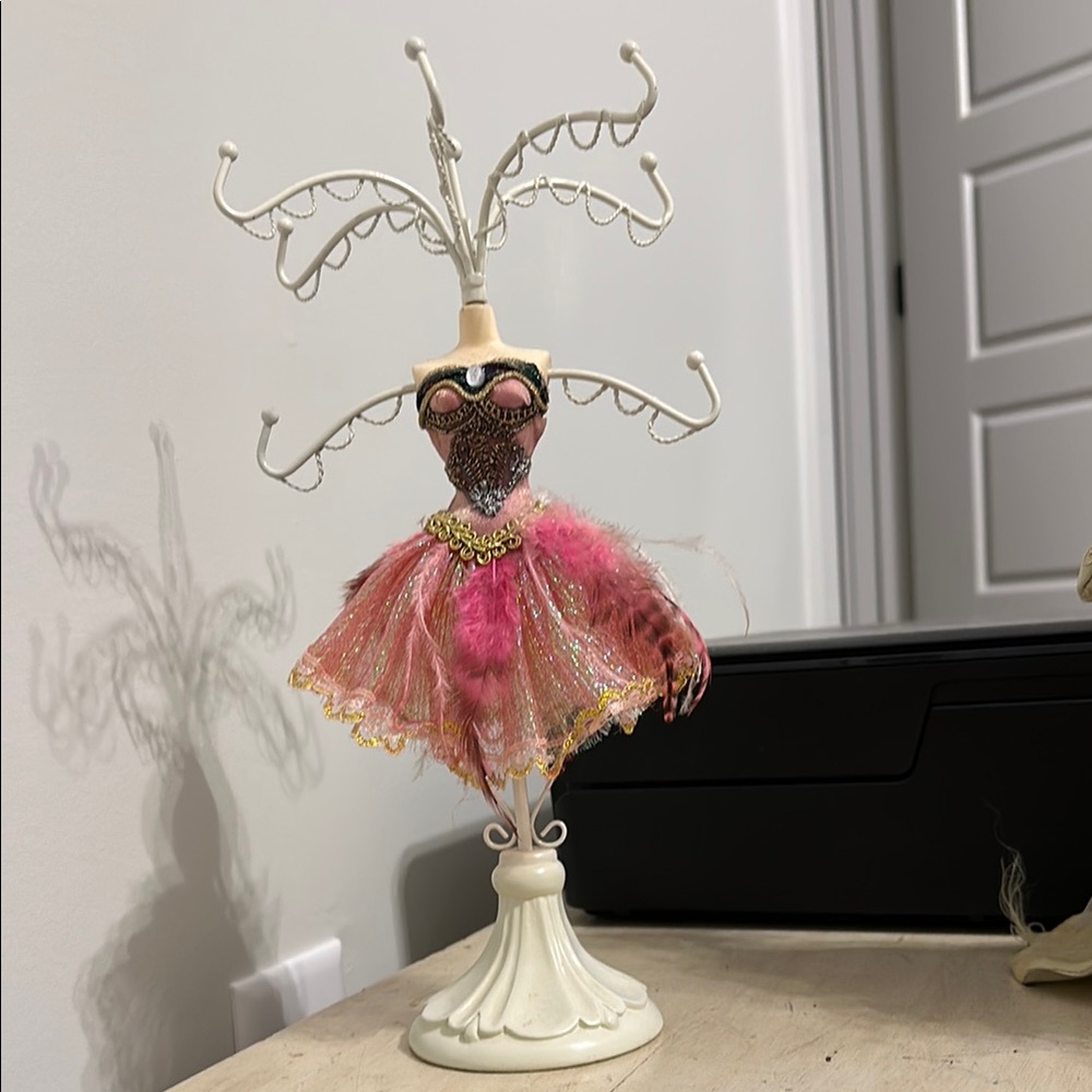 Vintage Pink and Gold Jewelry Holder